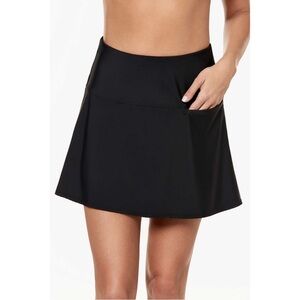 BNWT Miraclesuit Black Fit & Flair Slimming Swim Skirt Sz 12 Minimalist Vacay
